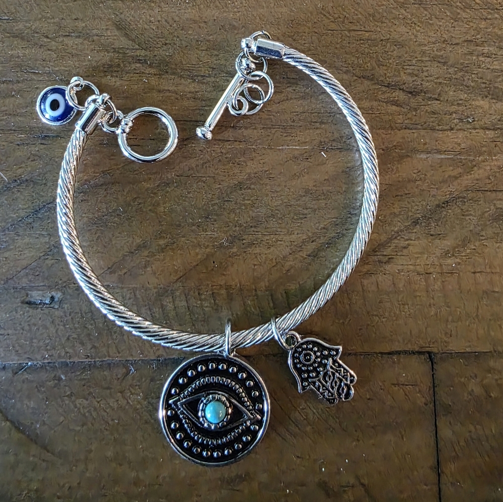 Silver Bracelet with Evil Eye And Hamsa Charms